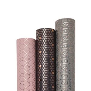 blavermant wrapping paper rolls, gift wrapping paper mini roll - 17" x 10 ft per roll, 3 different geometric design for families friends kids in birthday wedding baby shower congrats party