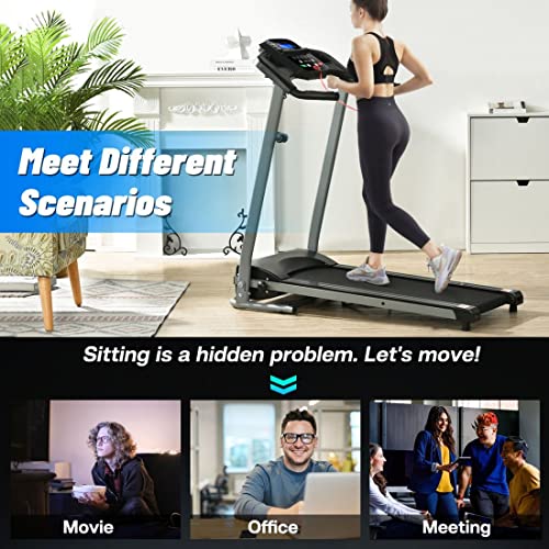 HomJoones Home Foldable Treadmill with Incline, Folding for Workout, Electric Walking Machine 15 Preset or Adjustable Programs 250 LB Capacity MP3 Black, 48/''*24/''*48/''