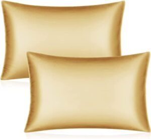 satin pillowcase for hair and skin -bed pillow cases standard size set of 2,satin pillowcase 20x26 inches, solid color pillow covers with envelope closure for home,school, hotel(gold)