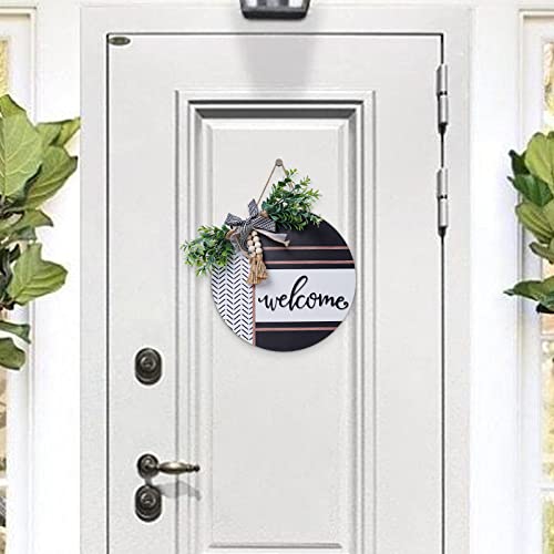Baihui Welcome Sign for Front Door 12'' Wood Farmhouse Wreath Porch Decor Outdoor Welcome Signs Outside Door Hanging Decorations (Welcome Sign)