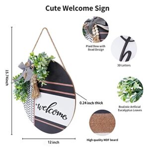 Baihui Welcome Sign for Front Door 12'' Wood Farmhouse Wreath Porch Decor Outdoor Welcome Signs Outside Door Hanging Decorations (Welcome Sign)