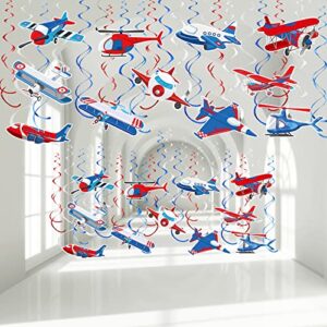 30 pieces airplane hanging swirls decoration airplane party supplies airplane foil swirls airplane ceiling whirls airplane spiral streamers for airplane theme party baby shower birthday party favors