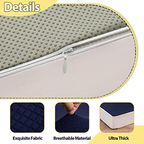 MAXYOYO Foldable Mattress, Memory Foam Trifold Mattress Camping Mattress 4 Inch, Portable Floor Mattress Folding Bed with Washable Cover Cot Folding Mattress for Travel, Van, Guest, Navy, 32x75 Inch