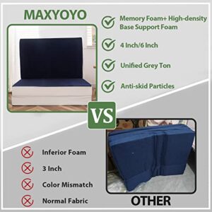 MAXYOYO Foldable Mattress, Memory Foam Trifold Mattress Camping Mattress 4 Inch, Portable Floor Mattress Folding Bed with Washable Cover Cot Folding Mattress for Travel, Van, Guest, Navy, 32x75 Inch