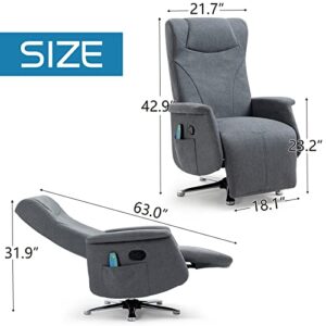 AVAWING Swivel Recliner Chair with Vibration Massage & Heater, Adjustable Lounge Reclining Chair with Footrest Armrest Swiveling Heavy Duty Base for Bedroom, Office, Grey