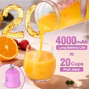 20 Oz Portable Blender for Shakes and Smoothies,4000mAh Electric Juicer, 270W Motor Smoothie Blender with BPA-Free & IP67 Waterproof, USB Fresh Juice Blender with 2 Mixing Modes for Travel, Gym