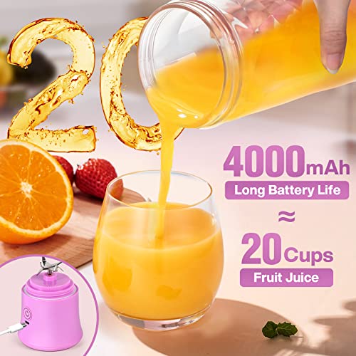 20 Oz Portable Blender for Shakes and Smoothies,4000mAh Electric Juicer, 270W Motor Smoothie Blender with BPA-Free & IP67 Waterproof, USB Fresh Juice Blender with 2 Mixing Modes for Travel, Gym