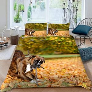 quilt cover queen size boxer dog 3d bedding sets autumn leaves duvet cover breathable hypoallergenic stain wrinkle resistant microfiber with zipper closure,beding set with 2 pillowcase