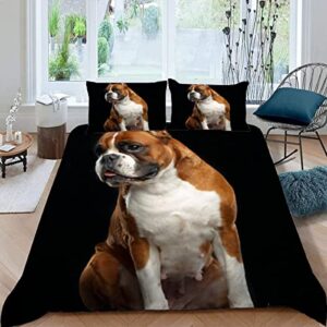 Quilt Cover Twin Size German Boxer Dog 3D Bedding Sets Animal, Dog Duvet Cover Breathable Hypoallergenic Stain Wrinkle Resistant Microfiber with Zipper Closure,beding Set with 2 Pillowcase