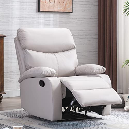 GNMLP2020 Reclining Chair, Lazy Boy Recliner Chair with Footrest and Waterproof Tech Leather, Manual Recliner Chair with Lever, Easy to Operate- White