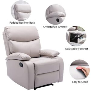 GNMLP2020 Reclining Chair, Lazy Boy Recliner Chair with Footrest and Waterproof Tech Leather, Manual Recliner Chair with Lever, Easy to Operate- White