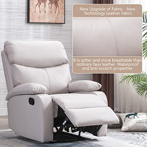 GNMLP2020 Reclining Chair, Lazy Boy Recliner Chair with Footrest and Waterproof Tech Leather, Manual Recliner Chair with Lever, Easy to Operate- White
