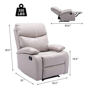 GNMLP2020 Reclining Chair, Lazy Boy Recliner Chair with Footrest and Waterproof Tech Leather, Manual Recliner Chair with Lever, Easy to Operate- White