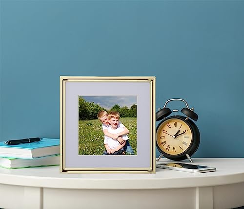 YiPinYin 4x4'' Sqaure Gold Metal Picture Frame With Mat for 3x 3'' Set of 2, Narrow Plated Metal Photo Frames 3x3'' With Soft Touch Velvet Backing for Desktop