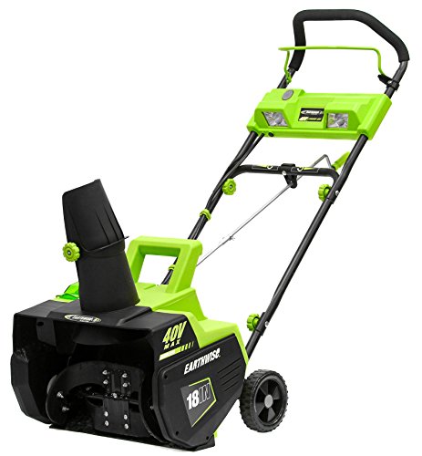 Earthwise SN74018 Cordless Electric 40-Volt 4Ah Brushless Motor, 18-Inch Snow Thrower, 500lbs/Minute, With LED spotlight (Battery and Charger Included) & DuPont Teflon Snow and Ice Repellant, 10-Ounce