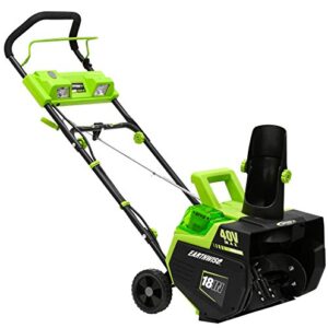 Earthwise SN74018 Cordless Electric 40-Volt 4Ah Brushless Motor, 18-Inch Snow Thrower, 500lbs/Minute, With LED spotlight (Battery and Charger Included) & DuPont Teflon Snow and Ice Repellant, 10-Ounce