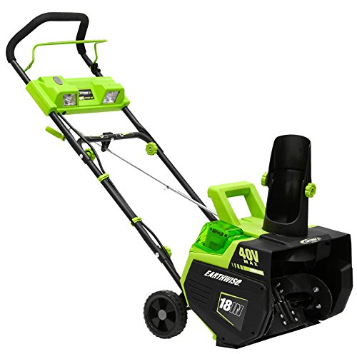 Earthwise SN74018 Cordless Electric 40-Volt 4Ah Brushless Motor, 18-Inch Snow Thrower, 500lbs/Minute, With LED spotlight (Battery and Charger Included) & DuPont Teflon Snow and Ice Repellant, 10-Ounce