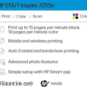 HP Envy Inspire 7255e Wireless Color All-in-One Printer with Bonus 6 Months Instant Ink (1W2Y9A) (Renewed Premium), White