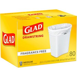 Glad Medium Drawstring Trash Bags, 8 Gallon, White, Fragrance Free, 80 Count, Pack May Vary