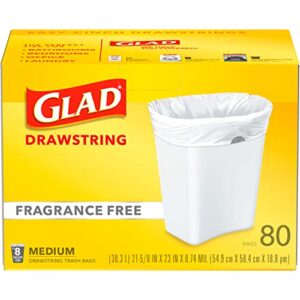 Glad Medium Drawstring Trash Bags, 8 Gallon, White, Fragrance Free, 80 Count, Pack May Vary