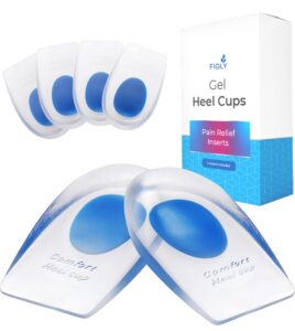 figly heel cushions for heel pain relief (4 pack) - gel heel cups heel pain gel heel cushion inserts heel pads men women plantar fasciitis heel cups heel inserts men shoe heel spur relief products