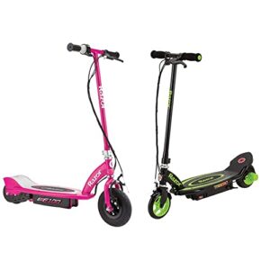 Razor 13111261 E100 Electric Scooter (Pink) & Power Core E90 Electric Scooter - Green