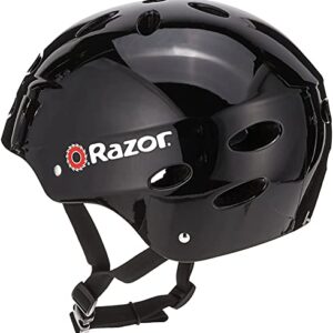 Razor E200 Electric Scooter for Kids Ages 13+ - 8" Pneumatic Tires, 200-Watt Motor, Up to 12 mph and 40 min of Ride Time, for Riders up to 154 lbs & V-17 Youth Multi-Sport Helmet, Gloss Black