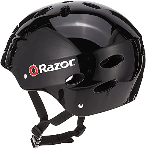 Razor E200 Electric Scooter for Kids Ages 13+ - 8" Pneumatic Tires, 200-Watt Motor, Up to 12 mph and 40 min of Ride Time, for Riders up to 154 lbs & V-17 Youth Multi-Sport Helmet, Gloss Black