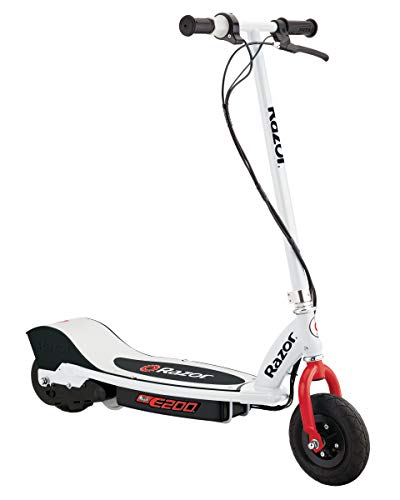 Razor E200 Electric Scooter for Kids Ages 13+ - 8" Pneumatic Tires, 200-Watt Motor, Up to 12 mph and 40 min of Ride Time, for Riders up to 154 lbs & V-17 Youth Multi-Sport Helmet, Gloss Black