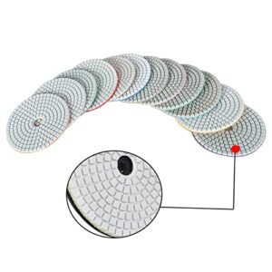 findmall 4 Inch Diamond Polishing Pads with 1Pcs 5/8-11 Backer Pad, 13Pcs 50-8000 Grit Polishing Pad Kit Fit for Drill, Grinder, Polisher