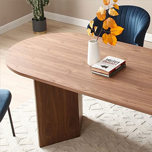 KEVINSPACE Modern Oval Dining Table, 78 Inch Wood Kitchen Table with Double Pedestal Base, Rustic Farmhouse Walnut Home Desk for Living Room, Dining Room