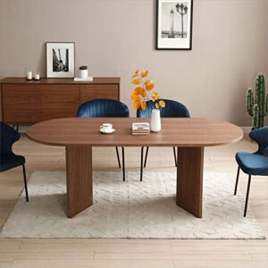 KEVINSPACE Modern Oval Dining Table, 78 Inch Wood Kitchen Table with Double Pedestal Base, Rustic Farmhouse Walnut Home Desk for Living Room, Dining Room