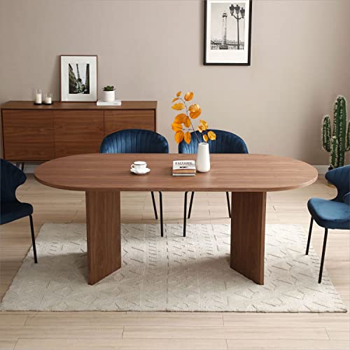 KEVINSPACE Modern Oval Dining Table, 78 Inch Wood Kitchen Table with Double Pedestal Base, Rustic Farmhouse Walnut Home Desk for Living Room, Dining Room