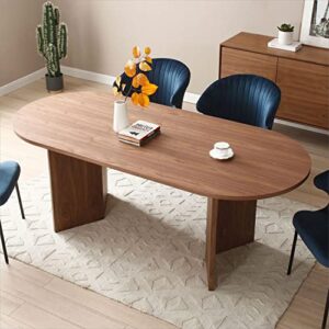 KEVINSPACE Modern Oval Dining Table, 78 Inch Wood Kitchen Table with Double Pedestal Base, Rustic Farmhouse Walnut Home Desk for Living Room, Dining Room