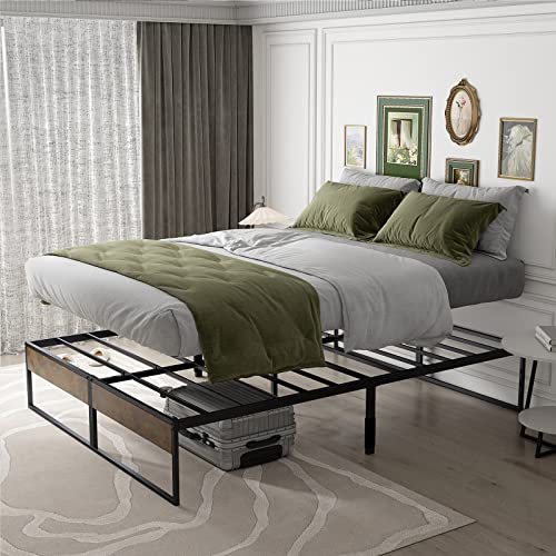 HOMWAYART Queen Bed Frames with Decorative Wood Panel, Storable High Platform Reinforced Steel Slats Support, Easy Assembly, Sturdy, No Box Spring Needed (Mahogany, Queen)