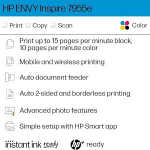 HP Envy Inspire 7955e Wireless Color All-in-One Printer with 6 Months Free Ink (1W2Y8A) (Renewed Premium),White