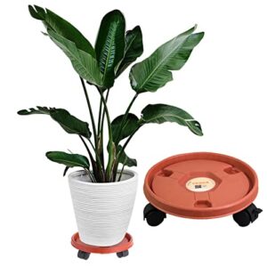 AMAMIA Plant Caddy with 3 Wheels，9'' Round Flower Pot Mover, Garden Rolling Plant Stand with Wheels,Plant Pallet Dolly for Heavy Duty Planter Brick Red