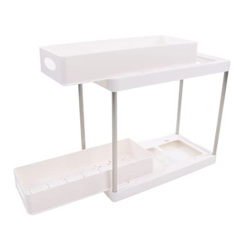 GLOGLOW Under Sink ABS Material Sliding Cabinet Basket Bathroom Sliding Design (White)