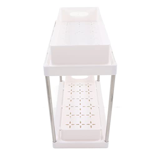 GLOGLOW Under Sink ABS Material Sliding Cabinet Basket Bathroom Sliding Design (White)