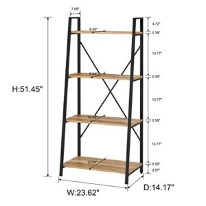 BON AUGURE Industrial Ladder Shelf Bookcase, 4 Tier Rustic Ladder Bookshelf, Standing Leaning Book Shelves for Living Room (Vintage Oak)…