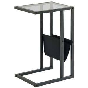 gewudraw side table end table, c shaped end table, narrow side table sofa couch table black metal glass end table with storage bag for bedroom, living room, office and small spaces