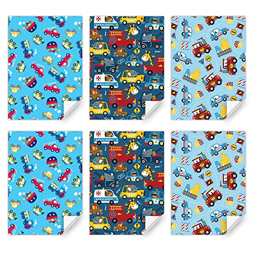 Animals Giraffe Elephant Lion Hippo Bear In Fire Trucks Crane Police Car Ambulance Boat Gift Wrapping Paper For Kids Boys Men, Gift Wrap 20 x 30 inches per sheet (Folded Flat 6 sheets in 3 Designs: 26 sq. ft. ttl.) For Birthday Party Baby Shower Holiday C