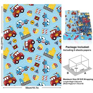 Animals Giraffe Elephant Lion Hippo Bear In Fire Trucks Crane Police Car Ambulance Boat Gift Wrapping Paper For Kids Boys Men, Gift Wrap 20 x 30 inches per sheet (Folded Flat 6 sheets in 3 Designs: 26 sq. ft. ttl.) For Birthday Party Baby Shower Holiday C