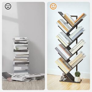 HOOBRO Tree Bookshelf, 9-Tier Bookcase Wooden Shelves, Floor Standing Storage Rack, for Display of CDs, Books in Living Room, Home Office, Wood Storage Rack for Bedroom, Black BB08SJ01G1