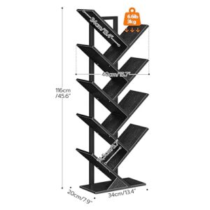 HOOBRO Tree Bookshelf, 9-Tier Bookcase Wooden Shelves, Floor Standing Storage Rack, for Display of CDs, Books in Living Room, Home Office, Wood Storage Rack for Bedroom, Black BB08SJ01G1