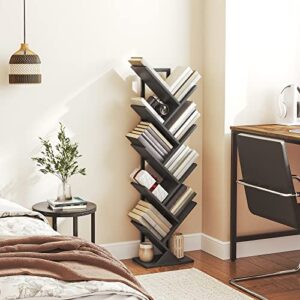 HOOBRO Tree Bookshelf, 9-Tier Bookcase Wooden Shelves, Floor Standing Storage Rack, for Display of CDs, Books in Living Room, Home Office, Wood Storage Rack for Bedroom, Black BB08SJ01G1