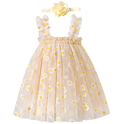 Baby Girl Tulle Dress 6-9 Months Yellow Tulle Princess Clothes with Headband