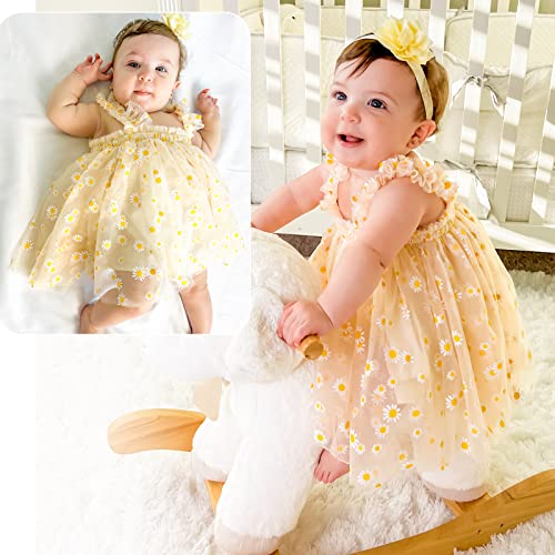 Baby Girl Tulle Dress 6-9 Months Yellow Tulle Princess Clothes with Headband