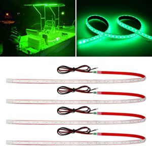 green led strip lights,24inch 12v interior light strip ip68 waterproof cuttable for car motorcycles boat golf cart truck cargo home decoration with strong nano tape(4pcs)