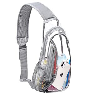 gdbis clear sling bag, stadium approved small pvc crossbody backpack, transparent casual chest daypack for hiking, stadium or concerts, grey